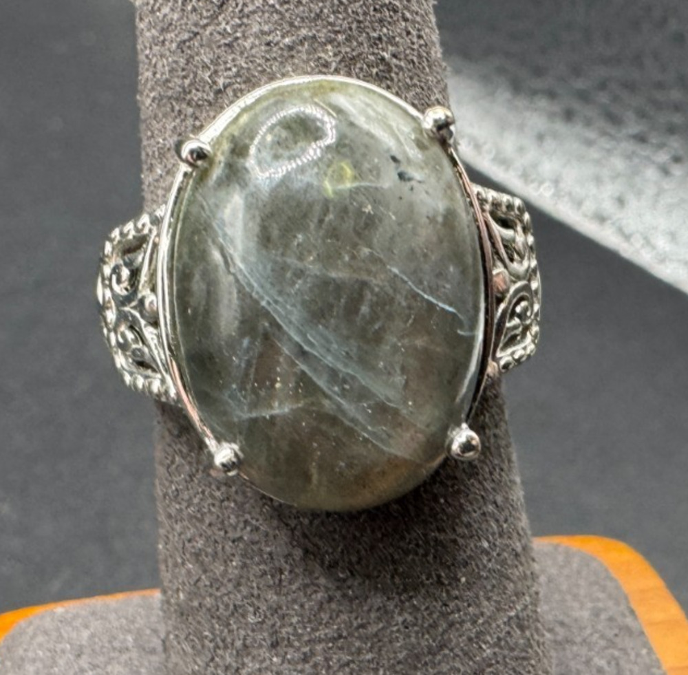 Vtg STS Karis Sterling Silver 925 Labradorite Oval Cocktail Ring Size 7